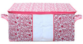 Kuber Industries Leaf Design Non Woven Underbed Storage Bag, Storage Organiser, Blanket Cover (Pink)-CTKTC021199